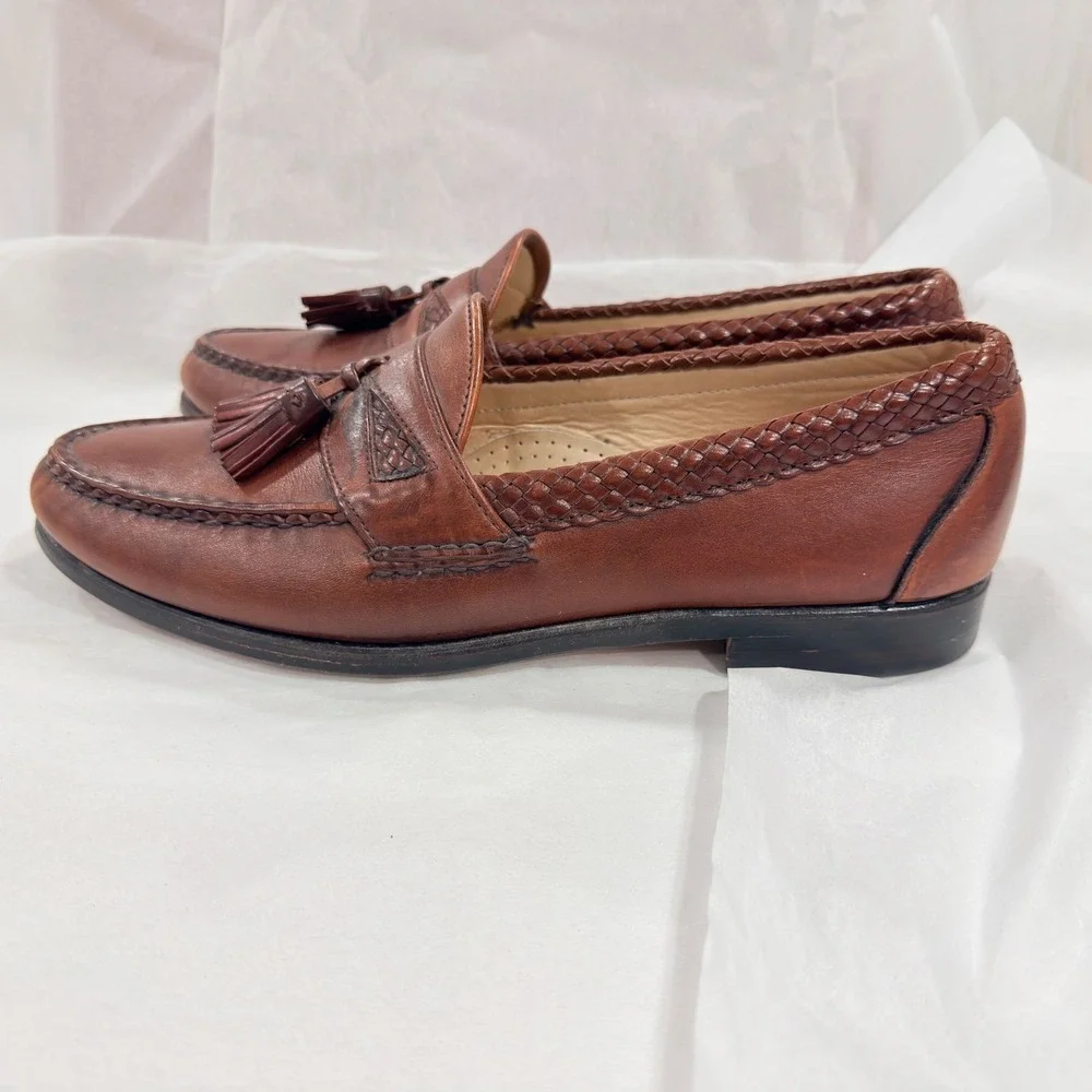 Allen Edmonds Maxfield Loafer 9D Brown Leather Woven Tassel Preppy Academia